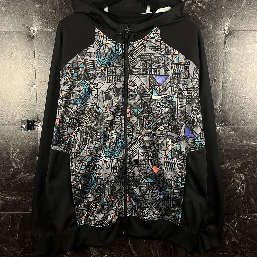 Nike Men's Black Graphic Vtg Fan Hero Therma-Fit Zip Hoodie XL